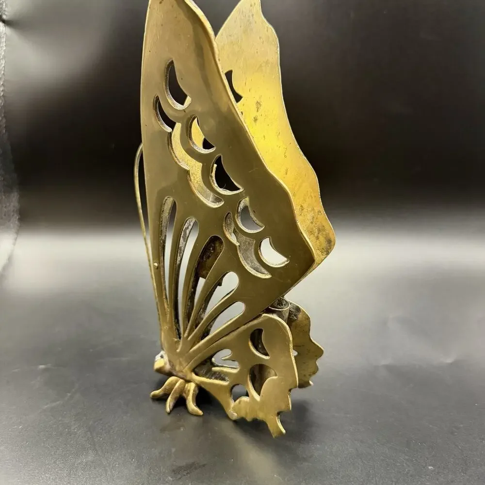 Vintage Brass Standing Butterfly Photo Stand Stationary Holder Mid Century - Picture 2 of 9